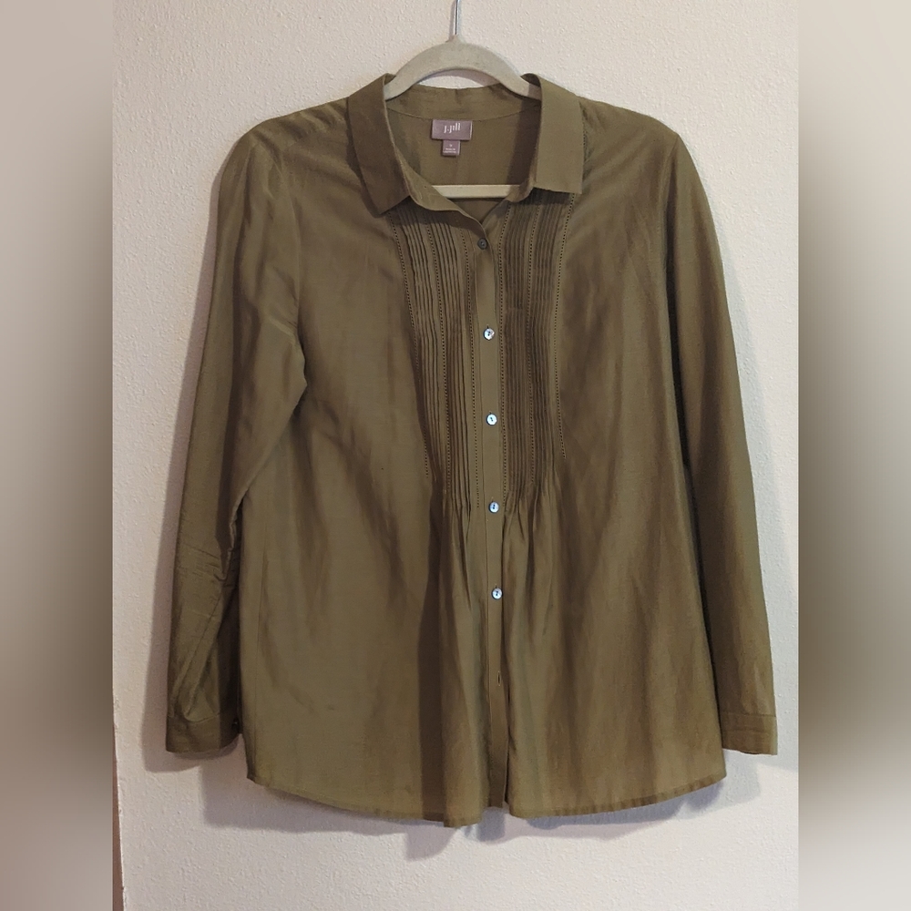 J. Jill Button Down Green Blouse,Silk Blend, Size Small